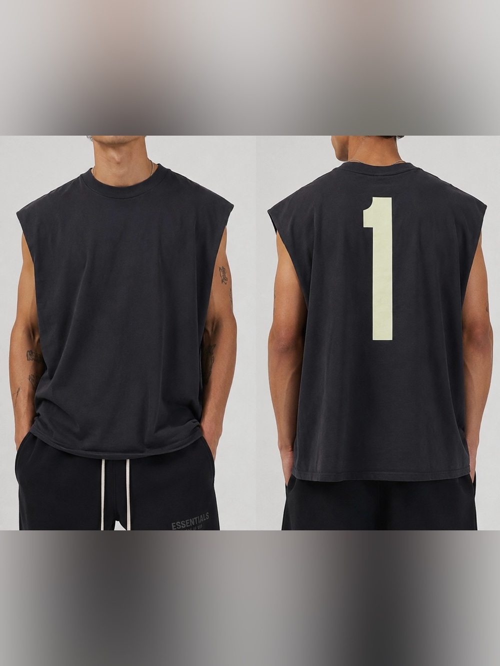 YZY One Box T Yeezy Box Tee Sleeveless Top "1" Print distressed black size 2 M/L